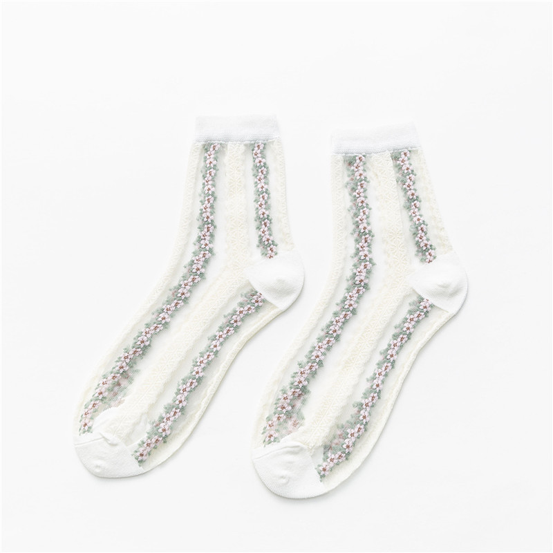 2020 Summer Fashion Small Floral Glass Silk Socks Crew Socks Personalized Stockings Fight Cotton Socks
